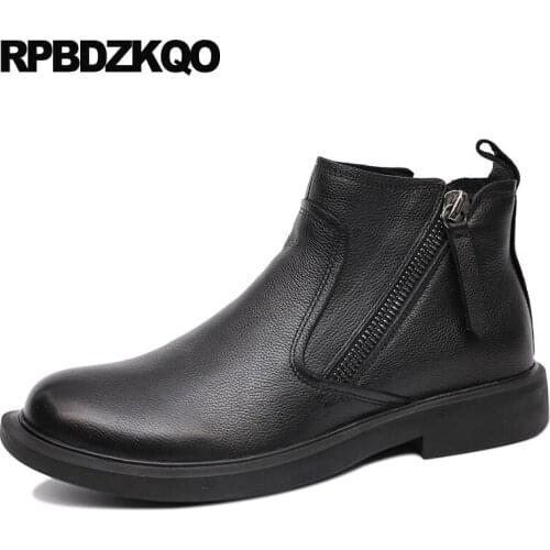 Booties luxury italian autumn business black shoes winter dress genuine leather fur fall men 2019 formal full grain boots zipper