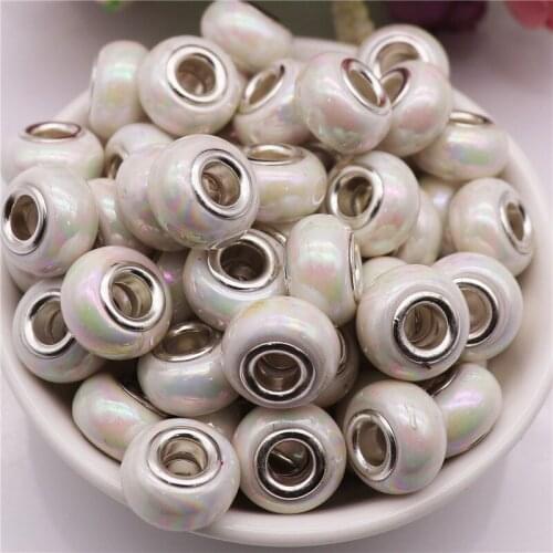 10Pcs New Mixed Color Large Hole Spacer Round European Beads fit Pandora Bracelet Bangle for DIY Jewelry Making for Women Girls