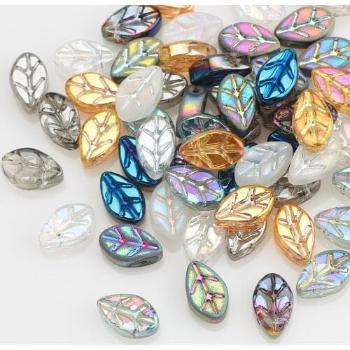 50Pcs Glass Petal Beads Leave Shape 7x11Small Crystal Leaf Pendnats For DIY Making Charm Earing Eacklace Jewelry