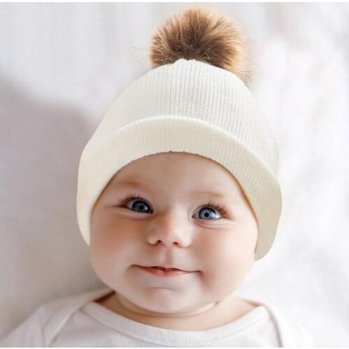 Baby Hat for Boy Warm Kids Winter Hat With Fur Pompom Balls Beanie Knit Children Hats for Girls Boys Baby Cap Newborn Hat 1PC