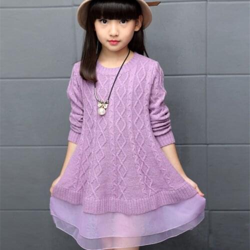 Kids Dresses For Girls Sweaters 2020 Autumn Winter Cotton Sweater Dress For Girls Clothing School Kids Clothes 5 7 9 11 12 Years