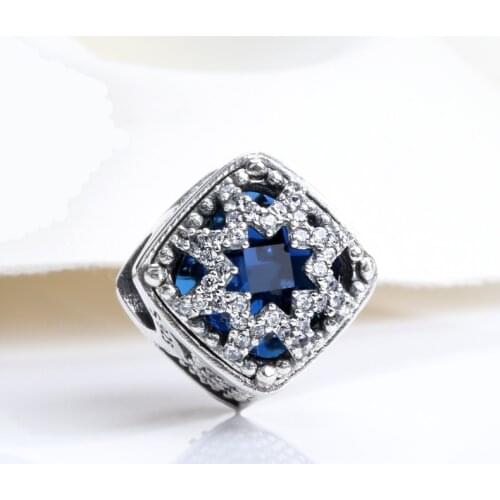 DoDoFly S925 sterling silver The beauty of dark blue snowflakes and frosted flowers Charm fit original bracelet DIY Jewelry