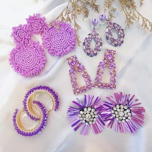 New Brand Hot Colorful Crystal Flower Geometric Shaped Drop Dangle Earrings For Women Charm Statement Pendant Earrings Jewelry