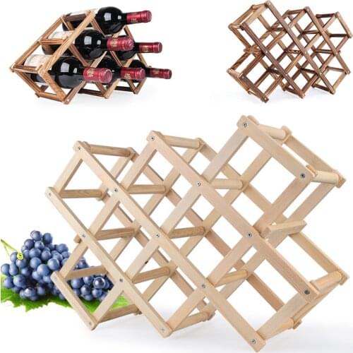 Quality Wine Racks Wooden Wine Bottle Holder 10 Bottle Holder Mount Bar Display Shelf Folding Wood Organizer Wine Racks Men Gift