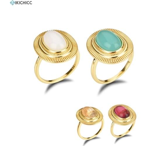 Kikichicc 100% 925 Sterling Silver White Turquoise Ring Women Large Big Ovals Women Rock Punk Jewelry For Crystal Jewelry