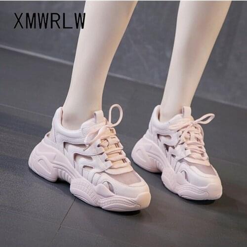 XMWRLW Womens Summer Breathable Mesh Casual Sneakers Woman Chunky Shoes Lace up Female Shoes White Sneakers Woman Summer Shoe