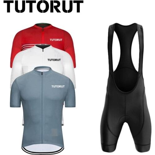 TUTORUT Summer Cycling Jersey Set Short Sleeve Shirts Men’s Racing Sportsuit Bicycle Clothes Quick Dry Breathable With Pockets