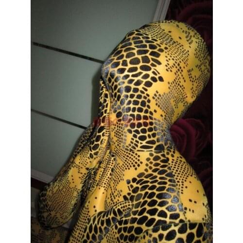 MW822) Luxury Customize Korea imported high elastic yellow velvet snake pattern zentai suit full body tights Fetish Zentai Wear