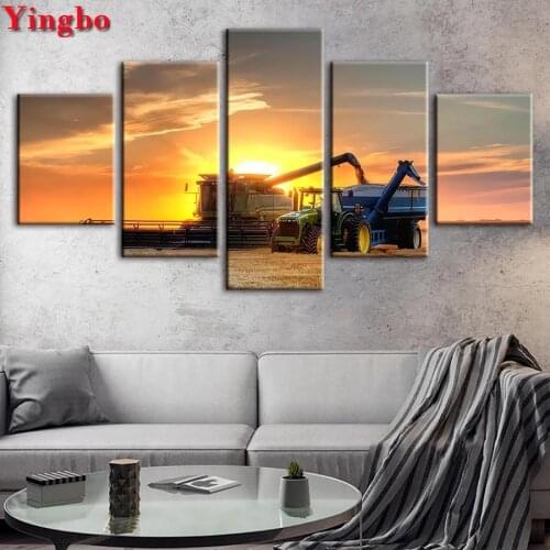 5D DIY Diamond Painting 5 Panel Harvester Landscape Embroidery FULL Square round Drill 5d mosaic kit canvas print home decor