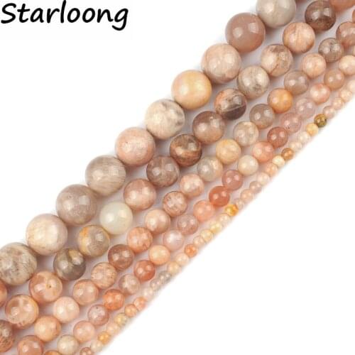 Natural Stone Genuine Round Moon Sun stone Loose Strand Beads 15" 6 8 10 12MM Pick Size DIY Jewelry Making Bracelets Necklaces