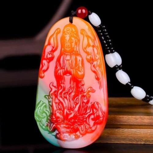 Natural Xinjiang Color Jade Stone Guanyin bodhisattva Jade Pendant Jewelry Lucky Safety Auspicious Amulet Pendant Fine Jewelry