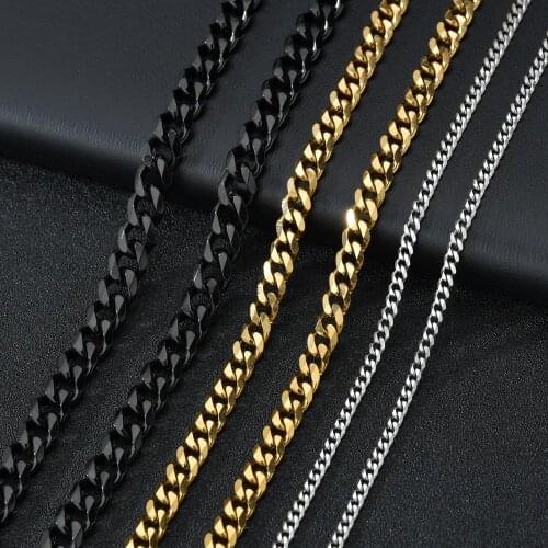 Stainless Steel 3/5/7mm Cuban Chain Punk Necklaces For Men Women Black Gold Sliver Basic Link Chains Solid Metal Jewelry Gift