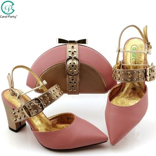 Nigeiran New Arrival Italian Design 2021 Hot Selling Fashon Classic Style Pink Color Party Wedding Ladies Shoes and Bag Set