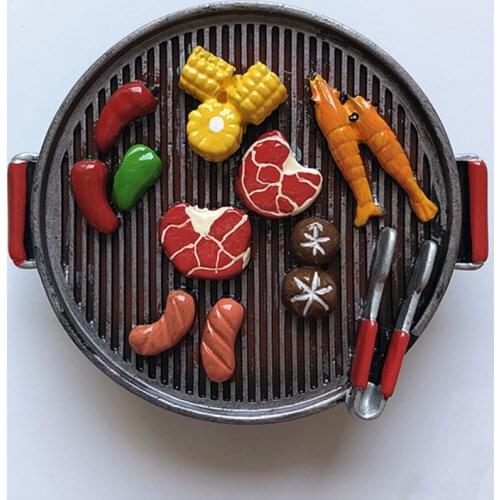 New Hand-painted Barbecue Grill Sausage Shrimp 3D Fridge Magnets Tourism Souvenirs Refrigerator Magnetic Stickers Gift