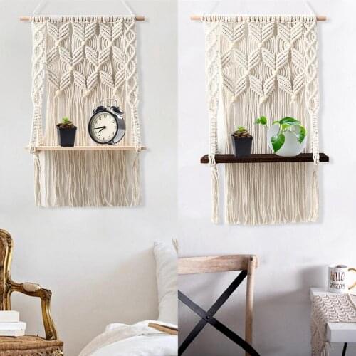 44*70cm Tapestry Shelf Single Tier Floating Hanging Shelf Organizer Cotton Rope Wall Hanging Decoration Shelf Decorative Carpet