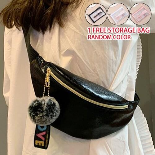 Hot new PU laser sports outdoor fashion belt bag all-match bright leather belt bag for men and women crossbody chest bag