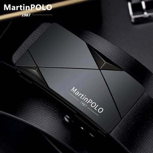 MARTINPOLO Mens Leather Belt Cowhide Male Strap Automatic Buckle Belts For Jeans Fashion Black Belt Men Luxury Brand MP2401P