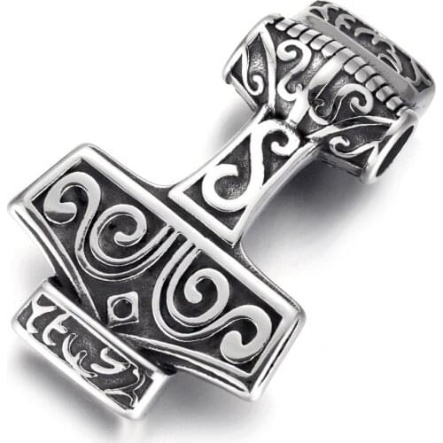 Stainless Steel Connector Viking Thor Hammer Charms Polished 12x4mm Hole Bracelet Component DIY Accessories Jewelry Making