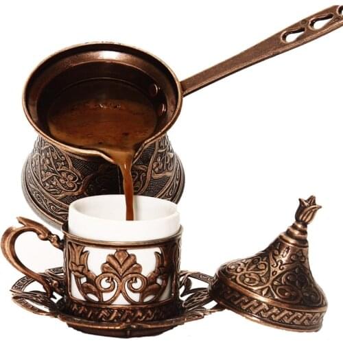 Turkish Coffee Pattern Cast Copper Pot Coffee Maker Handmade 4 Person Capacity Decorative Accessory Ottoman Gift For Her His