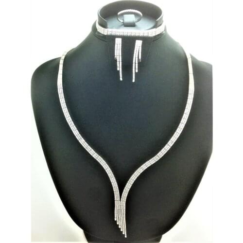 IN THE MIDDLE CRYSTAL LARGE SINGLE STONE LOVERS LIKE JEWELRY SET Starling silver 925 FREE SHIPPING