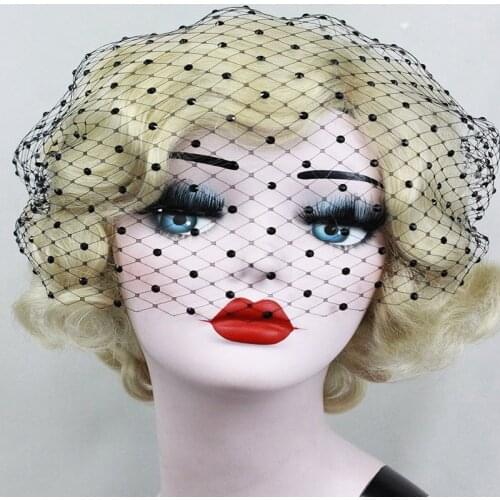 Black Fascinator Headband Vintage Birdcage Veil Blusher Length Wedding veil Crystal Hair bands Bridal Accessory