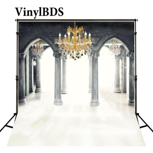 VinylBDS 5x7ft Photography Backdrops Wedding Backdrop Pillar Candle Chandelier Solid White Brick Floor Background