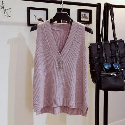 6 Colors 2021 Autumn And Winter Girls Korean Style V Neck Knitted Solid Color Sleeveless Vest Sweaters Womens Pullovers Womens