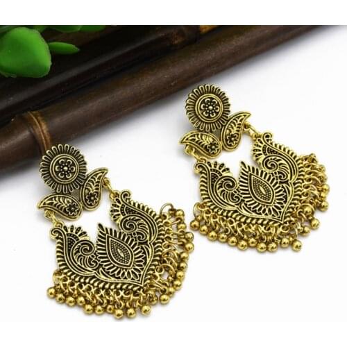 1 Pair Ethnic Earrings Thailand India Style Vintage Bells Pendant Tassel Exquisite Elegant Dangle Jewelry Women Party Cosplay