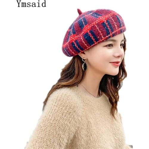 Women Winters Wool Beret Women Plaid Hats Wool Berets 56-58cm Female Classic Wool Felt Warm French Beret Hat Beanie 6 Colors