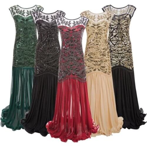 Women 1920s Great Gatsby Dress Long 20s Flapper Dress Vintage V Neck Sleeveless Maxi Party Dress for Prom Cocktail