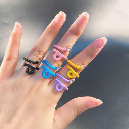 White Black Dripping Oil Zircon Ring For Women, Adjustable Copper Gold Plated Rings Party Jewelry Gift