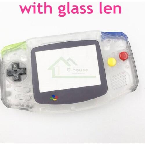 10pcs Clear Shell Housing Case Cover with Glass Screen Len and Color Buttons replacement for Gameboy Advance for GBA Console