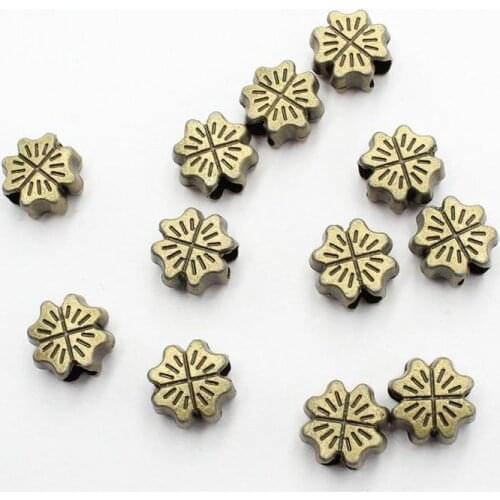 100pcs 10mm Antique Bronze Tone Four Leaf Clover Spacer Beads
