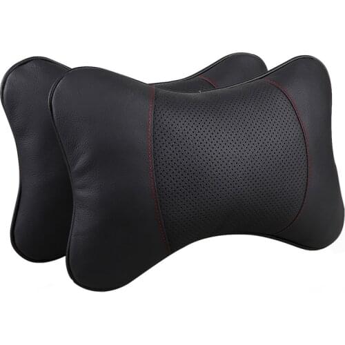 2PCS Genuine Leather Car Seat Neck Pillow Protection Safety Auto Headrest Support Rest Cushion Black Car Seats Accessories