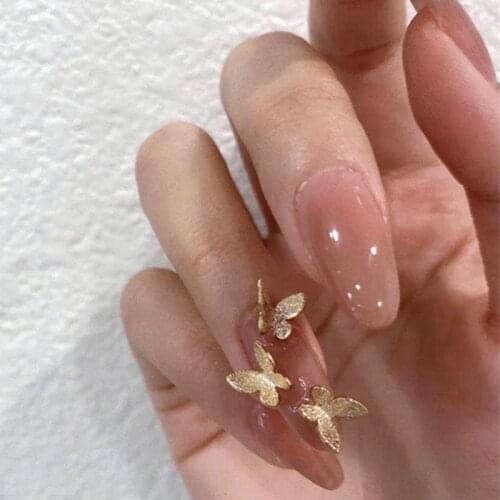 24pcs decorated false nails Lotus root Pink Butterfly detachable falis nails Manicure patch fake nails with glue