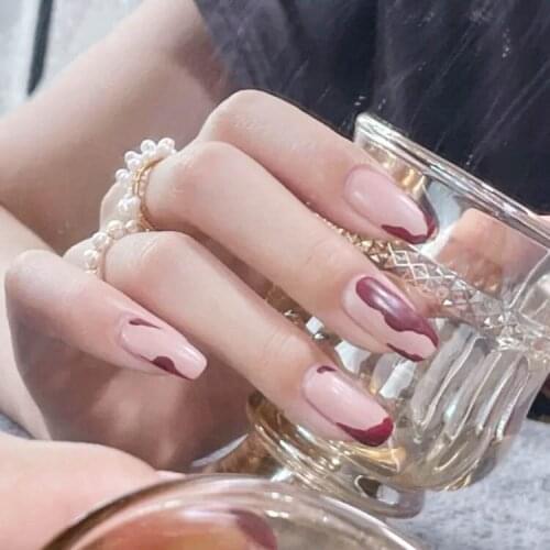 24pcs Irregular Graffiti Nail Patch Glue Type Removable Long Paragraph Fashion Manicure Fake Nail Patch SANA889