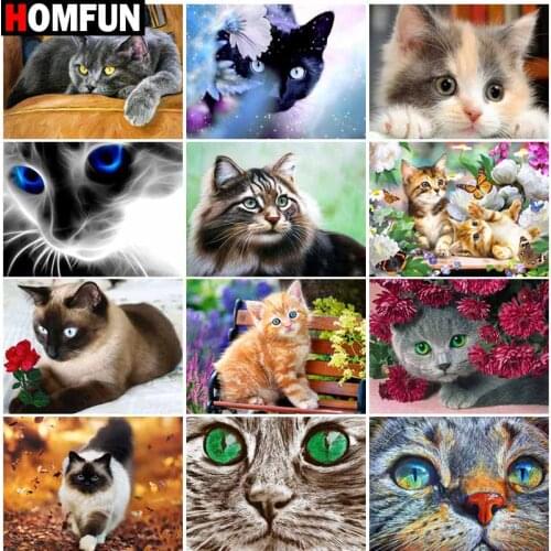 HOMFUN Full Square/Round Drill 5D DIY Diamond Painting "Animal cat landscape" Embroidery Cross Stitch 5D Home Decor Gift