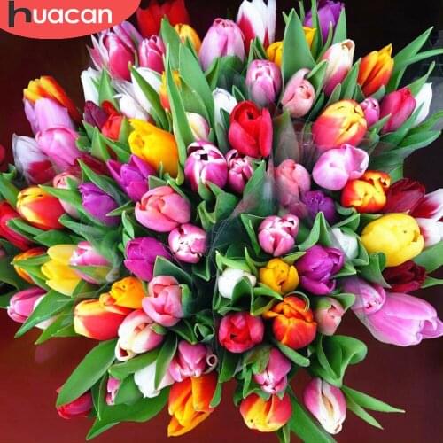 HUACAN Full Square/Round Diamond Painting Flower Tulip Embroidery Cross Stitch Decoration Painting With Diamonds