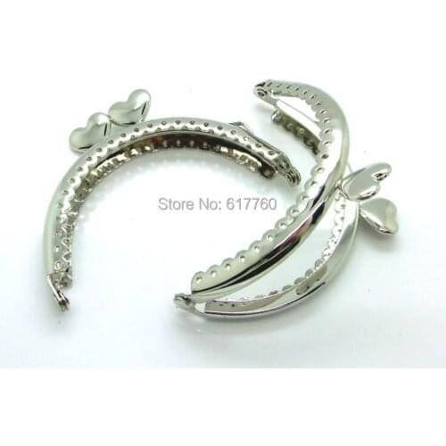 Free Shipping-3PC Metal Frame Kiss Clasp Arch For Purse Bag Silver Tone Heart Pattern 8.5cm x 5.5cm, J2637