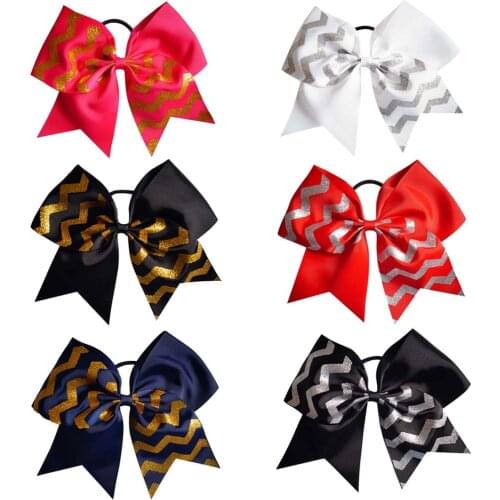 1 PC Girl Glitter Glod Chervon Ribbon Cheer Bows Rubber Cheerleading Bow Layers Hair Accessories