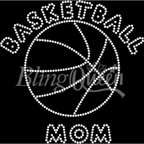 BlingQueen 25PCS/LOT Crystal Rhinestone Hot Fix Iron On Appliques Basketball Mom Design