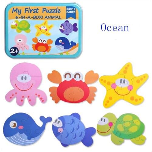 Wooden baby toys childrens educational toy Montessori cognitive cartoon animal traffic large particles jigsaw puzzle for kids