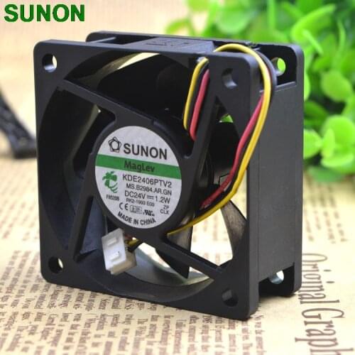 For Sunon fan 60*60*25MM dc24V 1.2W 6CM KDE2406PTV2 3 wires silent frequency converter cooling fan