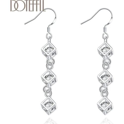 DOTEFFIL 925 Sterling Silver Baishige AAA Zircon Drop Earrings Charm Women Jewelry Fashion Wedding Engagement Party Gift