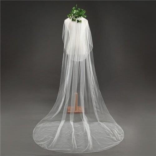 Bride Veils 2021 New Feerijt Wedding Veil Pencil Edge Two-layer Blusher Veil 3m Voile Mariage