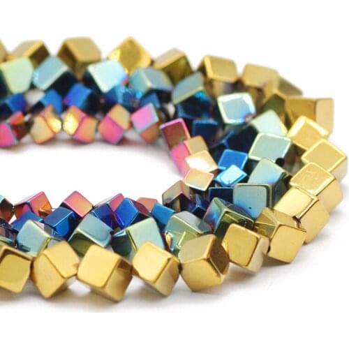 Hematite Natural Stone Diagonal Square Cube Blue,Red,Gold,Green,Purple 4/6MM Spacer Loose Beads For Jewelry Making DIY Bracelets