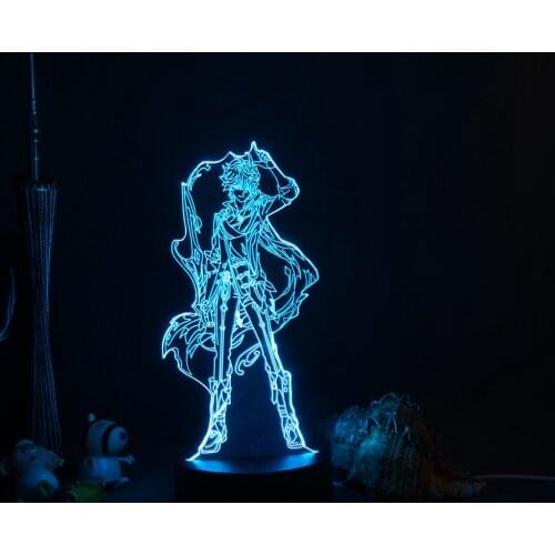 Genshin Impact 3D Tartaglia Figure Light Led Night Lamp Game Lights for Bedroom Decor Lighting Bedside Lamps Kids Gift