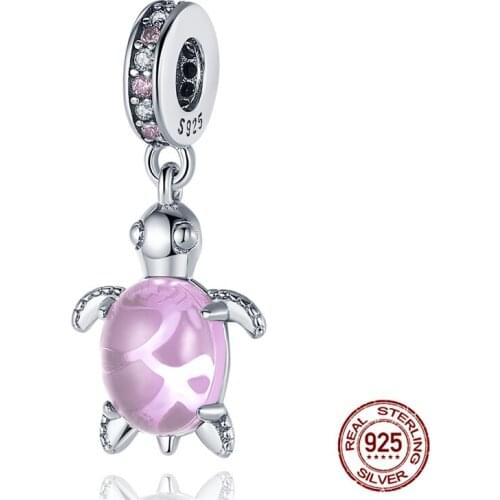 Genuine925 Sterling Silver Murano Glass Sea Turtle Dangle Fit Original 3mm Bracelet&Bangle Making Fashion DIY Jewelry For Women