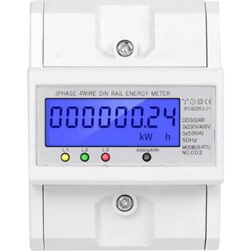 3 Phase 4 Wire DIN Rail Energy Meter Power Consumption Electronic Wattmeter RS485 LCD Backlight KWH Meter