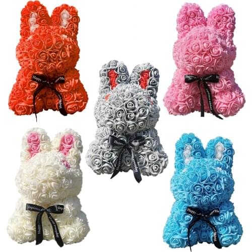 30cm Simulation Rose Flower Rabbit Christmas Mothers Day Obedient Rabbit PE Foam Rabbit Immortal Flower Home Decoration